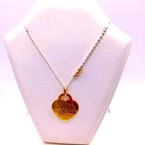 Tiffany & Co. 18k gold heart pendant with rose. Two tone chain included!